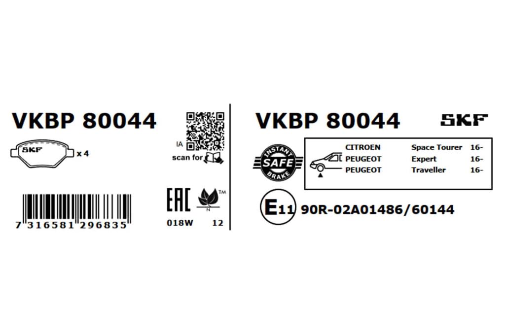 Jogo de 4 pastilhas de travão SKF ref. VKBP 80044